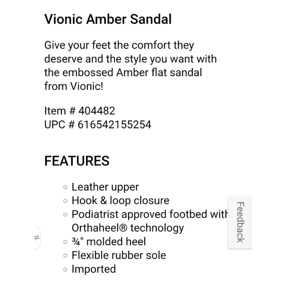 Vionic Amber Leather Sandals Size 6